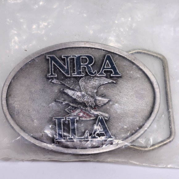 Vintage NRA ILA Eagle Holding Rifle New In Sealed Pack Enamel Pewter Belt Buckle - Picture 1 of 7